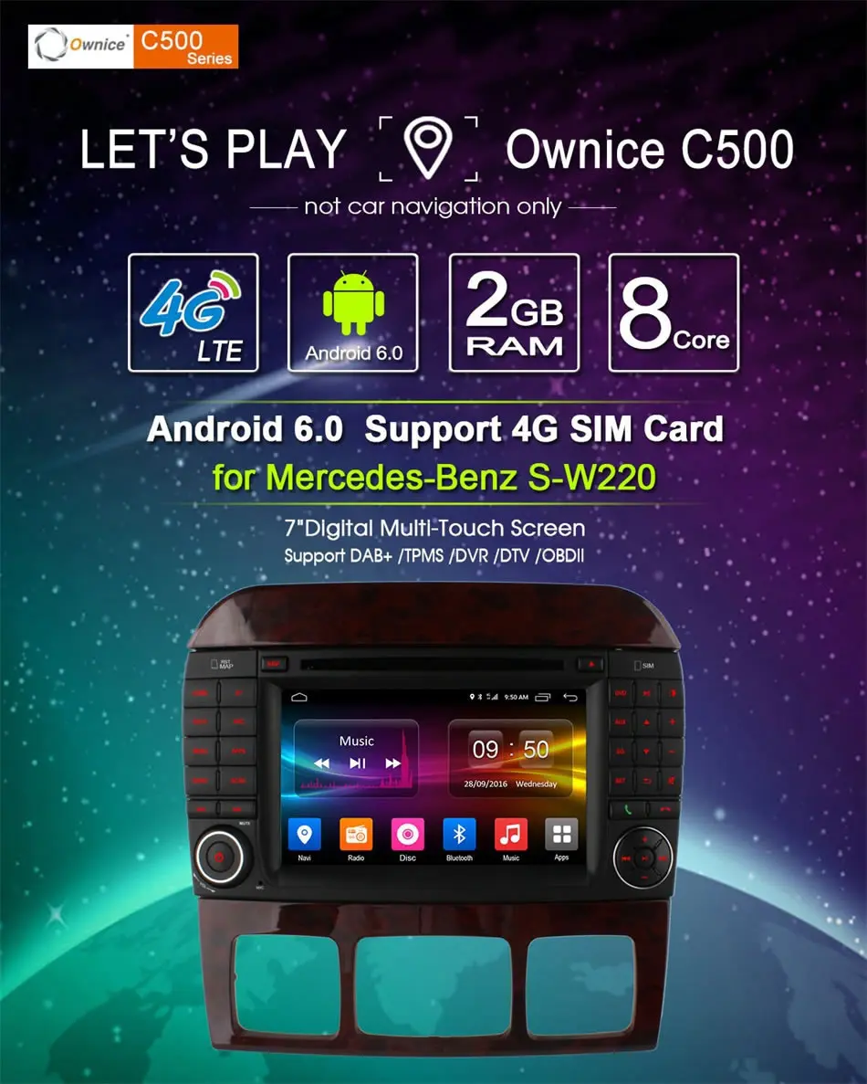 Excellent Ownice C500 Android 6.0 Octa Core Car DVD Player for Mercedes S Class W220 S280 S320 S350 S400 S420 S430 GPS Navi Radio wifi 4G 5