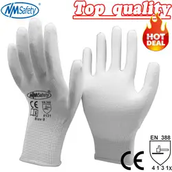NMSafety полиэстер/нейлон рабочие перчатки 12 пар трикотажные ПУ покрытием ладони безопасности перчатки защитные перчатки