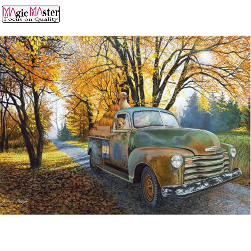 Diamond Painting Full Square /round Old Car and Golden Retriever Daimond Embroidery Cross Stitch Mosaic Rhinestone Art | Дом и сад
