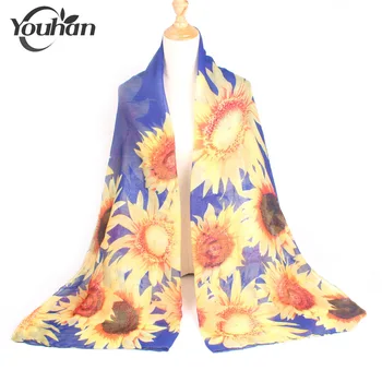 

YOUHAN 2018 Fashion Women Scarf Sunflower Print Viscose Scarf Spring Summer Lady Scraf Shawl Wrap Soft Lightweight 6 Colors