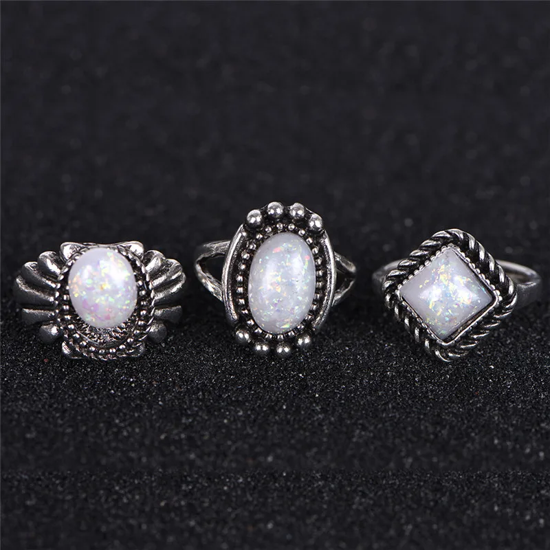 8PCS Natural Fire Opal Stone Rings Set, 925 Sterling Silver Thin Band Jewelry for Women, White Solid Silver Rings image 4