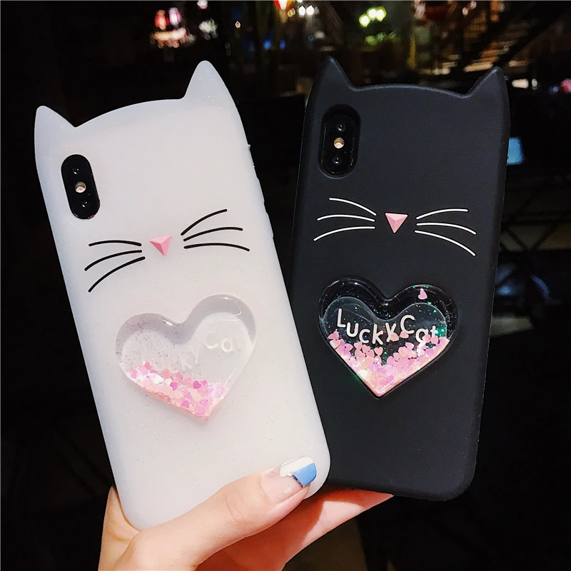 WMZSUCC 3D Lucky Cat Silicone Glitter Quicksand Liquid Fidget Phone