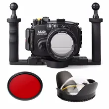 EACHSHOT 40m/130ft Waterproof Underwater Camera Housing Case for A6300 16-50mm Lens + Tray + Red Filter + 67mm Round Fisheye eachshot