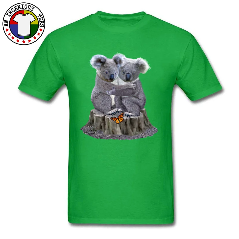 Pure Cotton Men Short Sleeve Baby Koala Bears Hugging T Shirt Customized Tops Tees Slim Fit Geek Crew Neck Tee Shirts Baby Koala Bears Hugging green