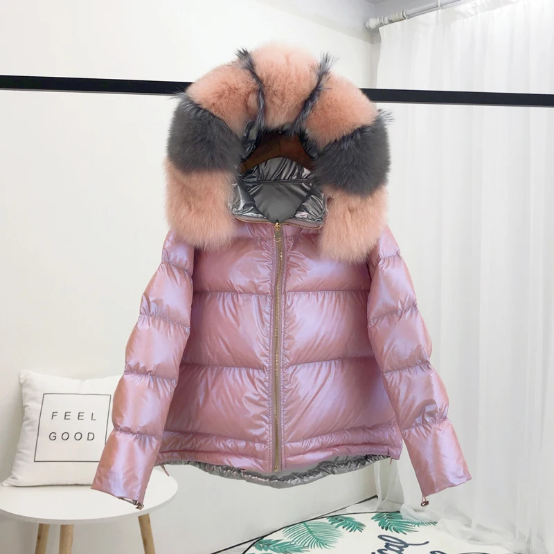 

Real Natural Fox Fur 2019 Winter Jacket Women Female Warm Parka Real Fur Coat Loose Down Coat White Duck Down Jacket Waterproof