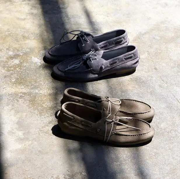 

Handmade Men's Shoes Suede Janpan Style Breathable Flats Loafers Lace Up Soft Sole Moccasin Gommino Vintage Smart Casual Shoes