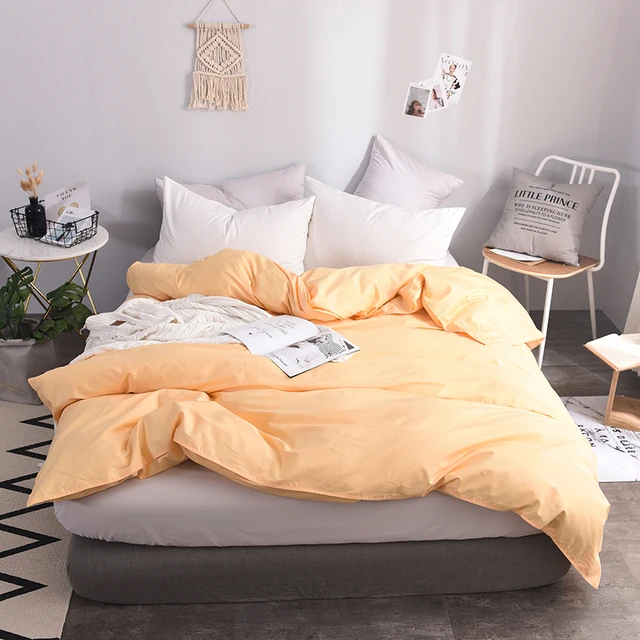 Elegant Apricot Yellow Solid Color 100 Cotton Soft Duvet Cover Elegant Apricot Yellow Solid Color 100 Cotton Soft Duvet Cover Queen Size Quilt Case