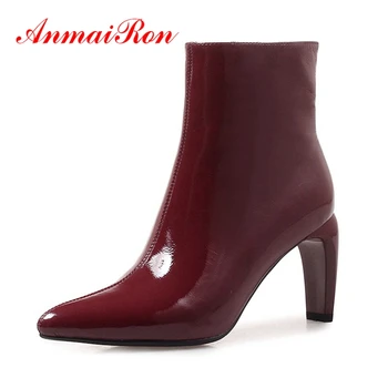 AnmaiRon New Arrival women real leather pointed toe zipper high heel ankle boots Big size 34-40 botas mujer ZYL1276 AnmaiRon New Arrival women real leather pointed toe zipper high heel ankle boots Big size 34-40 botas mujer ZYL1276