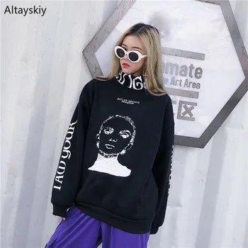 

Hoodies Women Printed Trendy Simple All-match Loose BF Korean Style Womens Chic Outwear Harajuku Hoodie Pullover Sweatshirts