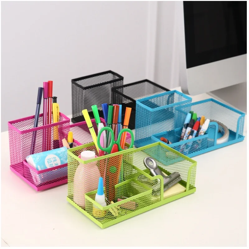 Office Supplies Stationery Pencil Pen Holder Mesh Table Desk Organizer Storage Case pink green blue black