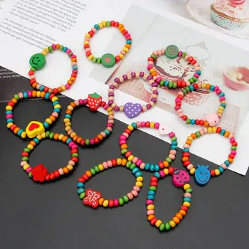 

12Pcs Colourful Wooden Bracelets Little Girls Bracelets Kit Kids Fashion Jewelry