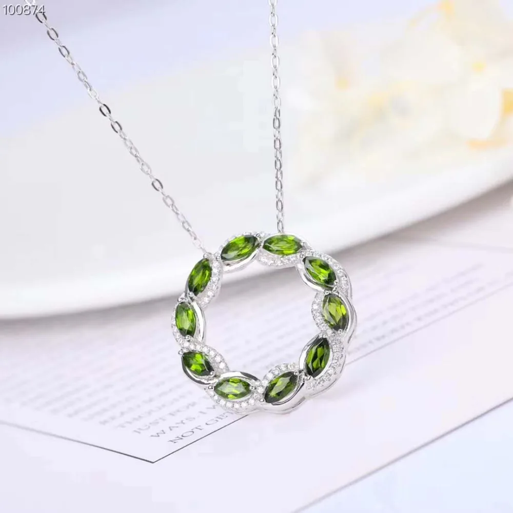 

Natural Diopside Pendant Necklace 925 Sterling Silver Topaz Gemstone Necklace Fine Jewelry Green Circle Birthday Gift MEDBOO