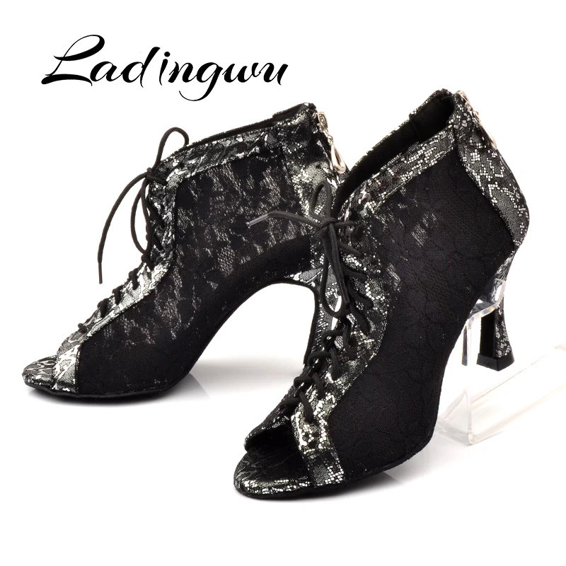Ladingwu/Обувь для латинских танцев; Wonen; Цвет черный, белый; кружевные танцевальные сапоги; удобные женские бальные туфли для танцев; обувь для сальсы; женская обувь