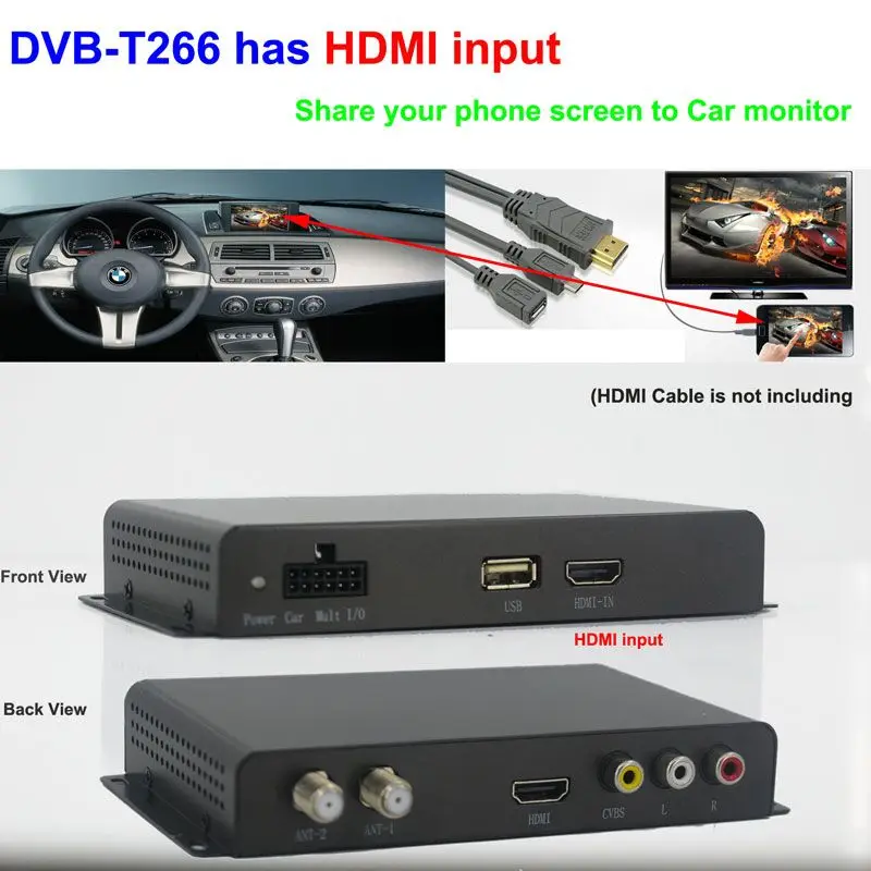 

HDTV Car DVB-T265 Germany DVB-T2 H.265 HEVC MULTI PLP Digital TV Receiver automobile DTV box With Two Tuner Antenna Freenet