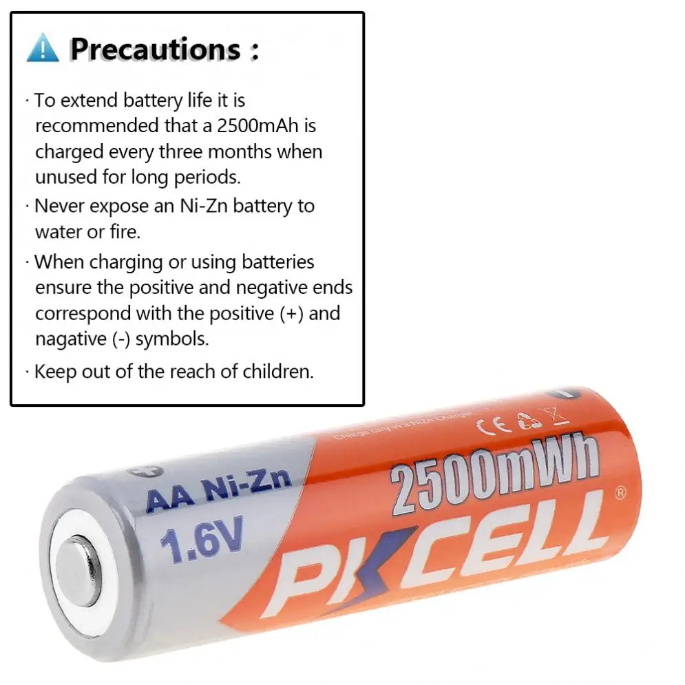 4 шт./лот PKCELL 2500mWh 1,6 V Ni-Zn AA Аккумуляторная батарея с защитой от перегрузки по току для игрушек/цифровой камеры/MP4