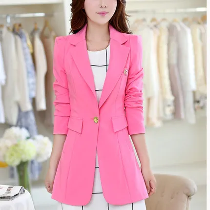 Модный бренд Для женщин весенне-осенний костюм женский плюс Размеры тонкий длинный рукав Пиджаки и костюмы ярких Цвета 6 Цвет HJ161 - Цвет: Pink