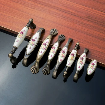 

5PCS Antique Vintage Flower Bronze Ceramic Door Handles Cabinet Pulls Cupboard Wardrobe Drawer Closet Knob Furniture Kitchen