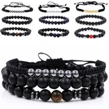 Ювелирные изделия черные вулканические бусы из синего Тигрового Глаза ручная одежда Плетеный Бронзовый Набор браслетов из бусин для мужчин