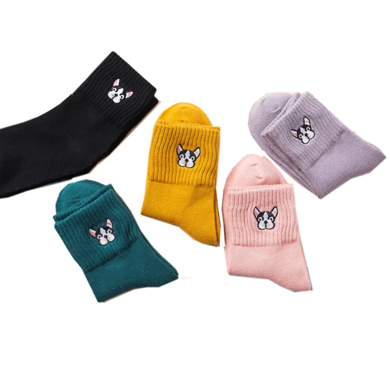 Kawaii winter women dog socks japanese style crew cotton girl sock Christmas skarpetki funny cute harajuku yellow pink black