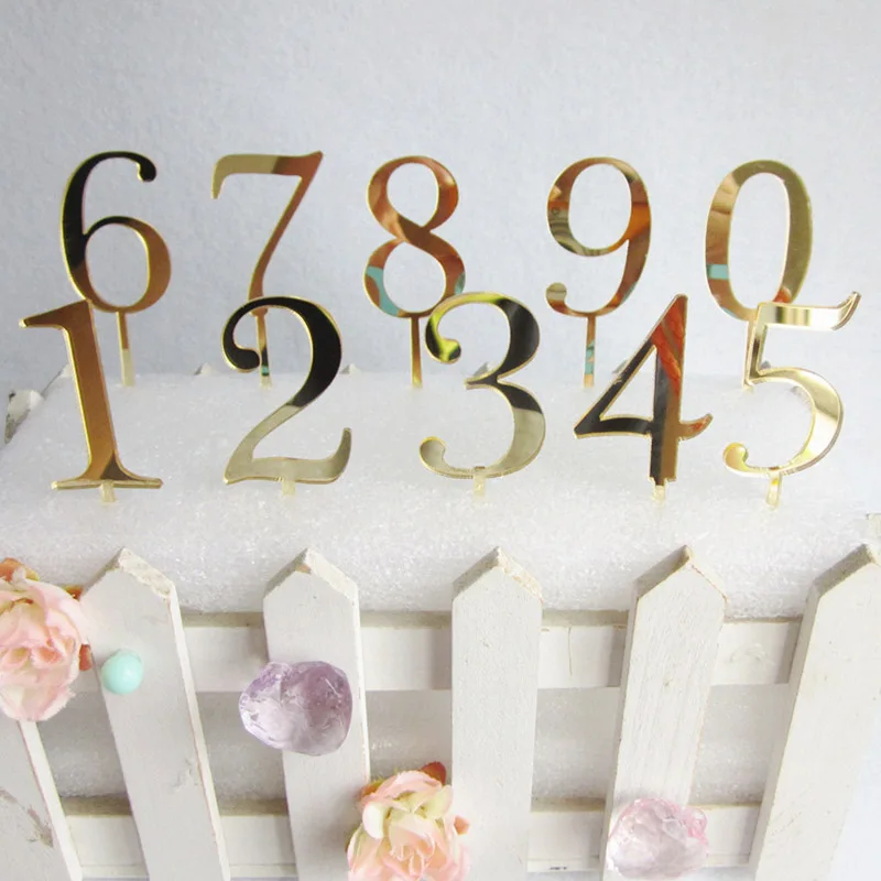 

1pc Acrylic Number Cake Topper Gold Mirror Birthday Cupcake Topper For Birthday Wedding Anniversary Party Cake Decorations Diy