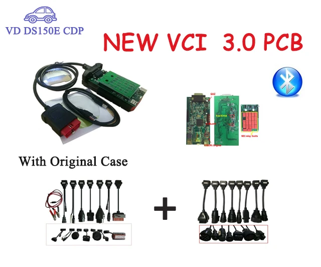 

Full set car truck cables for New vci vd ds150e cdp with Bluetooth TCS CDP PRO Plus 2016.R0 2015.r3 keygen obd2 scanner with box