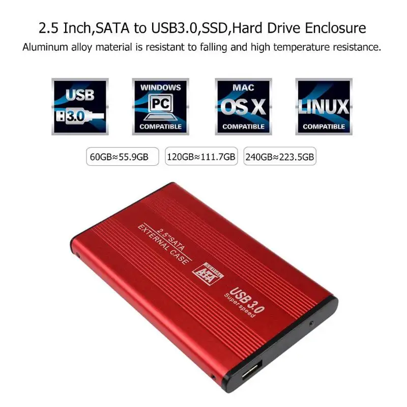 Алюминиевый сплав 2," внешний HDD Портативный SATA для USB 3,0 SSD 60/120/240GB Хранение высокоскоростной твердотельный жесткий диск