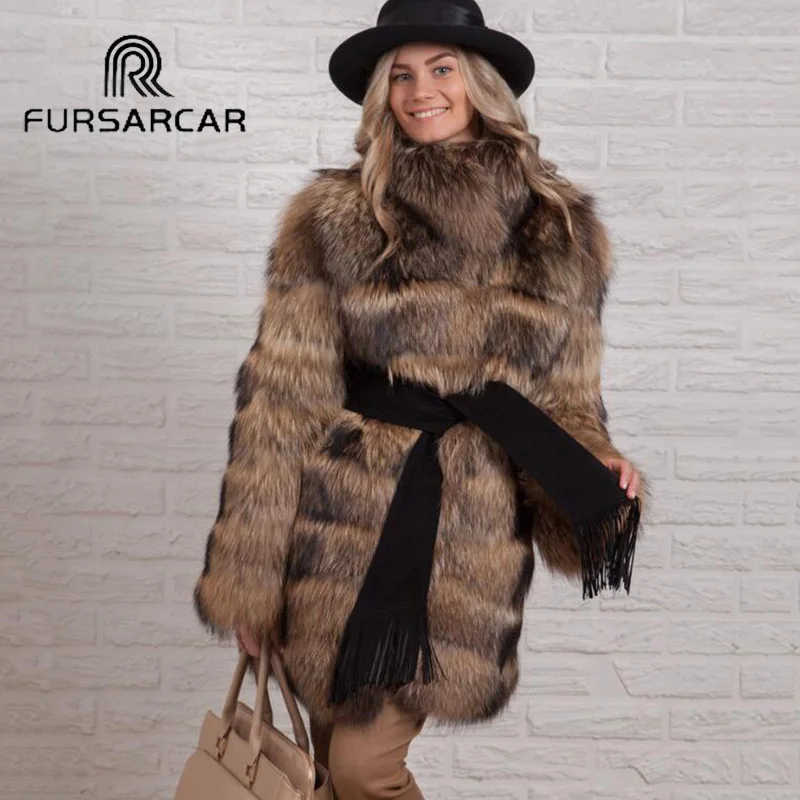 Меховая Sarcar, женские пальто из натурального меха, зимняя женская куртка из натурального меха енота с меховым воротником, натуральное толстое пальто из меха енота