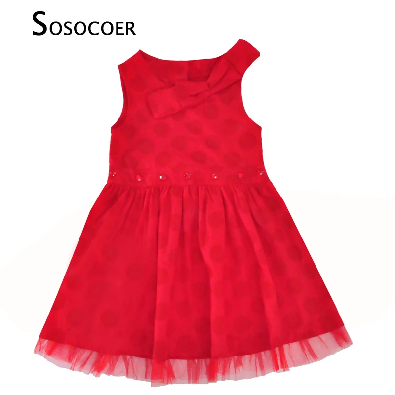 

SOSOCOER Girls Dress Summer Red Polka Dot Kids Party Dresses Children Clothing Cartoon Printed Cute Bow Baby Girl Dress Clothes