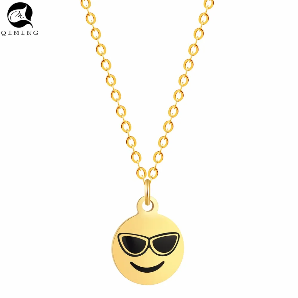 

Cool Glasses Emoji Chain Necklace Women Silver Gold DIY Handmade Craft Statement Silver Jewelry Vintage Happy Necklace