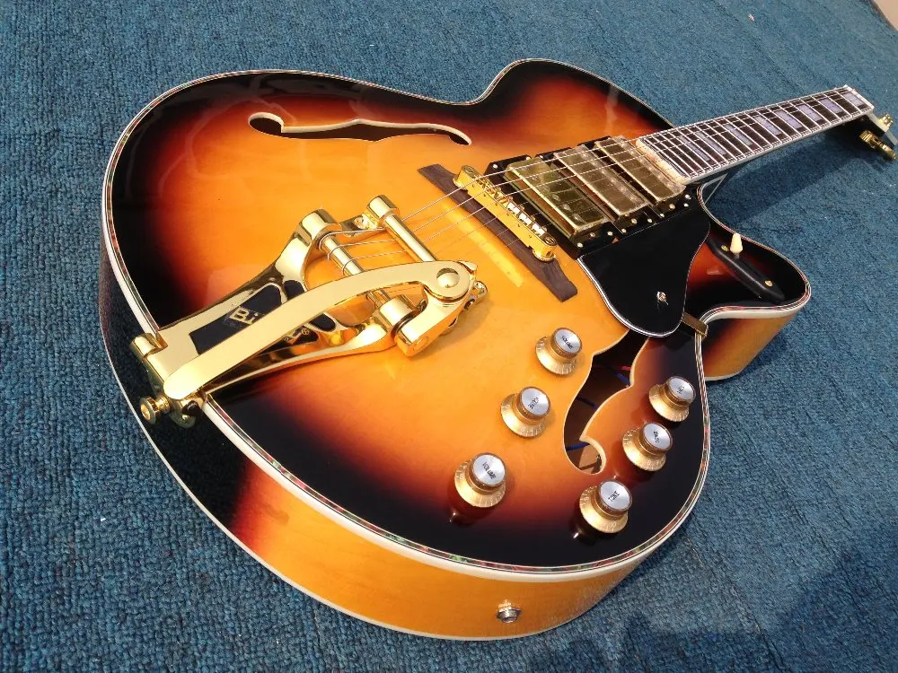 

New Arrival Switchmaster Electric Guitar SW-2 Archtop Electric Guitar Bigsby Bridge 3 Humbuckers Pickups Big Input Gold Hardware