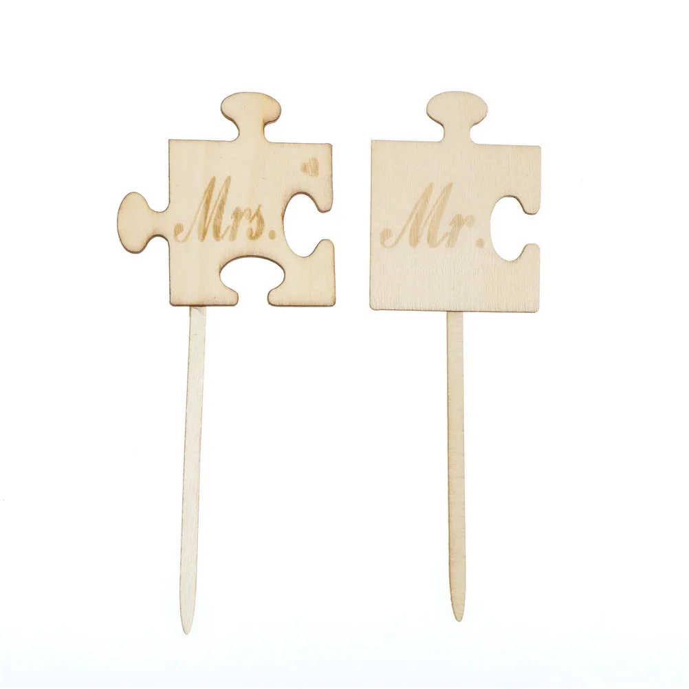 

2pcs/set Wooden Love Cake Toppers Picks Decoration for Wedding Party Cake Table Decor