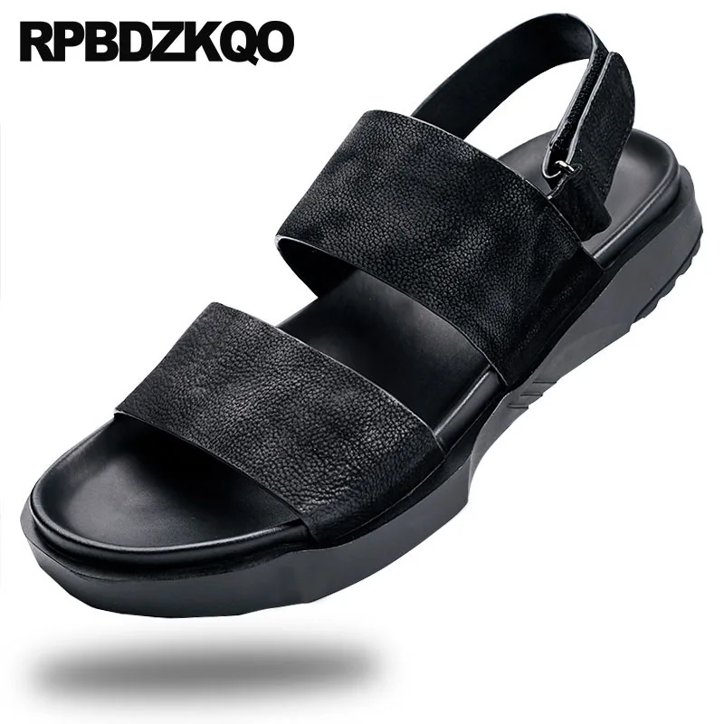 

casual summer black platform designer shoes men high quality 2019 white open toe genuine leather strap sandals beach italian