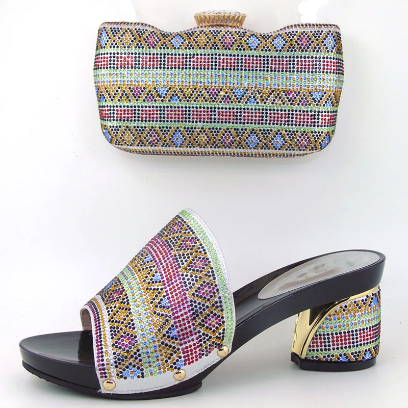 

Italian Woman Sandal Shoes And Matching Bag Sets For Party With Stones High Quality African Shoes With Bag Set To Matching THS17