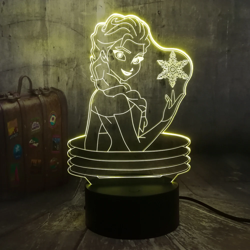  Beautiful Queen Elsa 3D Visual Lamp Illusion Desk LED Night Light Snow Elsa Toys Home Decor Girl Ba - 33032019453