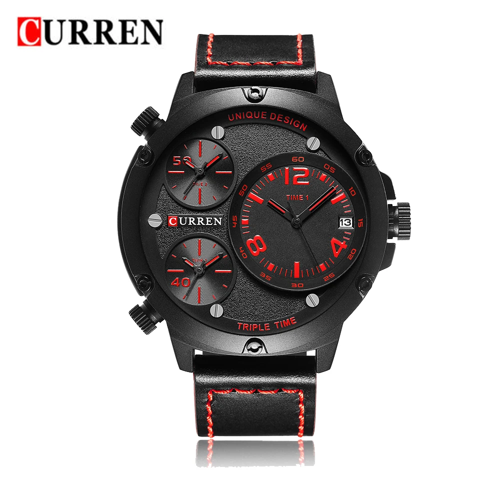 

CURREN Cool Three Time Zone Quartz Men Watch Water-Proof Sports Style Chrono PU Band Man Casual Wristwatch Masculino Relogio