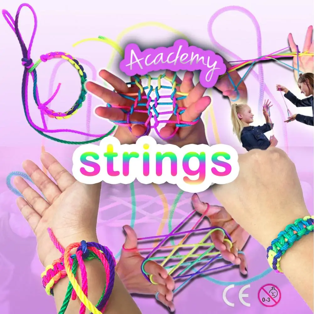 

Besegad 4PCS Rainbow Finger Rope Coloured Thread Toy Rope Finger String Puzzle Create Toy Kids Interaction Game 165cm/ 64.96inch