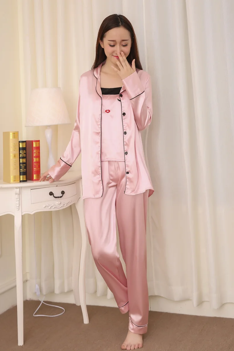 New Style Women Silk Pajamas Sets Spring Summer Design Elegant Lace