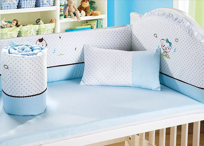 Discount 6pcs New Cotton Unisex Baby Cot Bedding Set For Cartoon