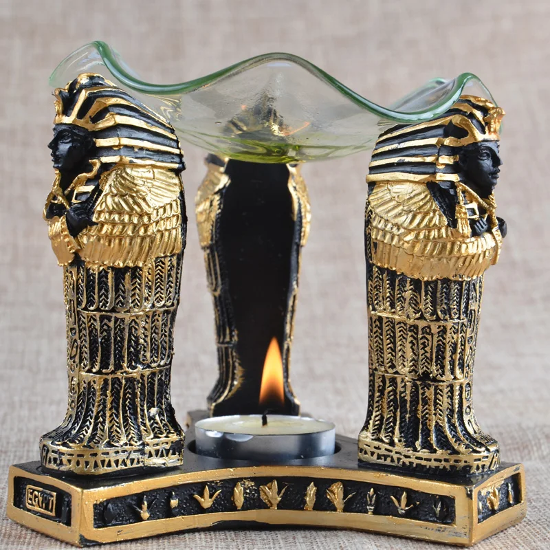 2016 incense burner egypt sphinx glass oil tray resin base oil burners