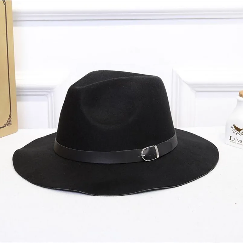 Бесплатная доставка Шляпа Fedora для женщин и мужчин шерсть с широкими полями
