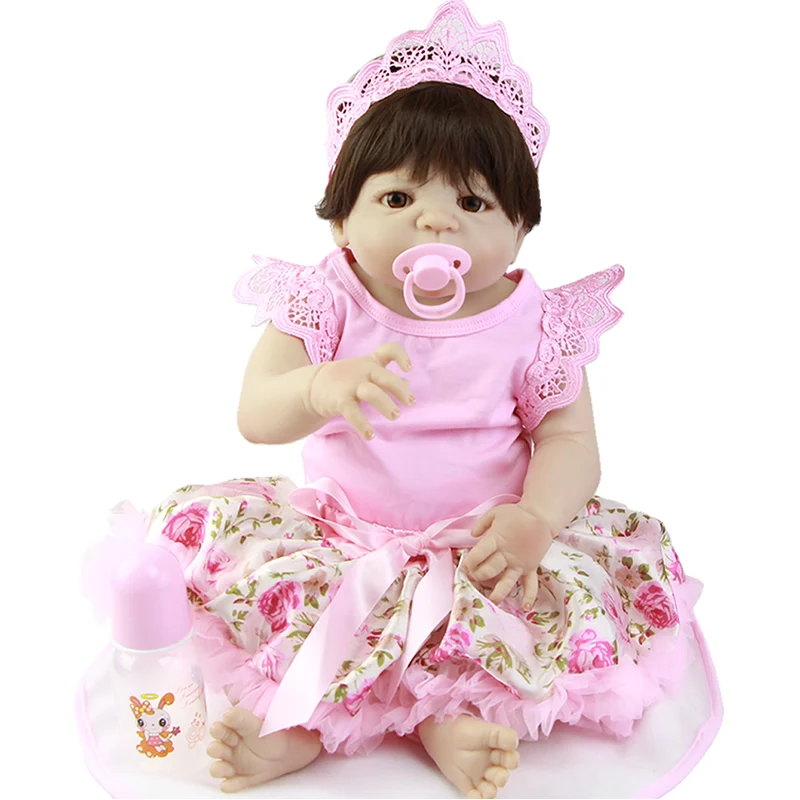 

Free Shipping 23''White Skin Reborn Baby Dolls with Pacifier Realistic Full Silicone Reborn Babies Handmade Girls Children Gifts