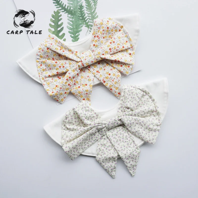 

Baby campus lady style 360 round cotton baby bib saliva towel big flower bib 0-1-2 years old female baby soft cotton bow bib