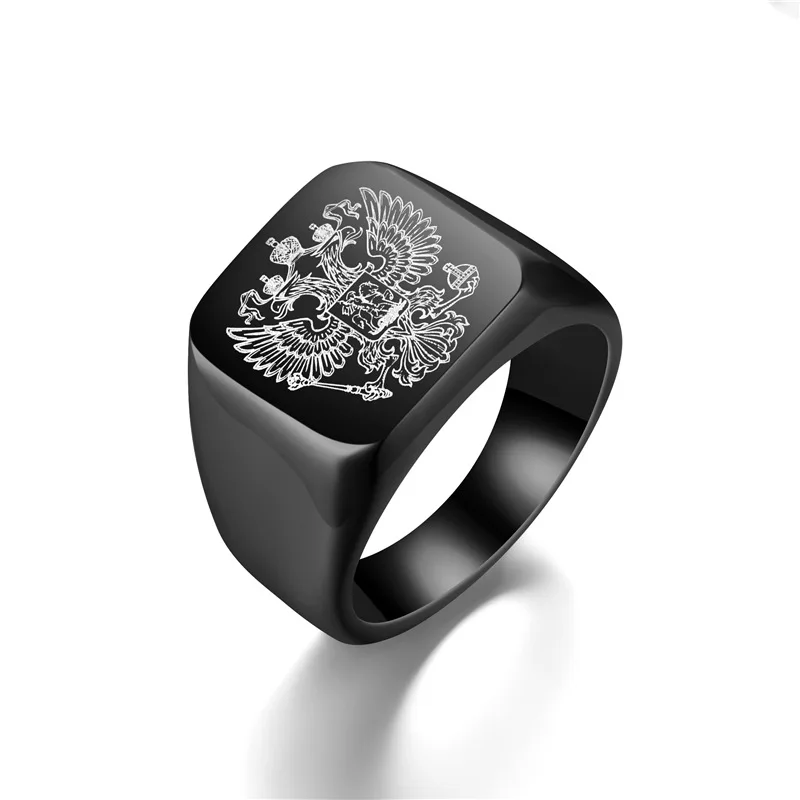 316L Нержавеющая сталь двойной орел эмблема русская гравировка палец кольцо для мужчин ювелирные изделия модный герб перстень кольца