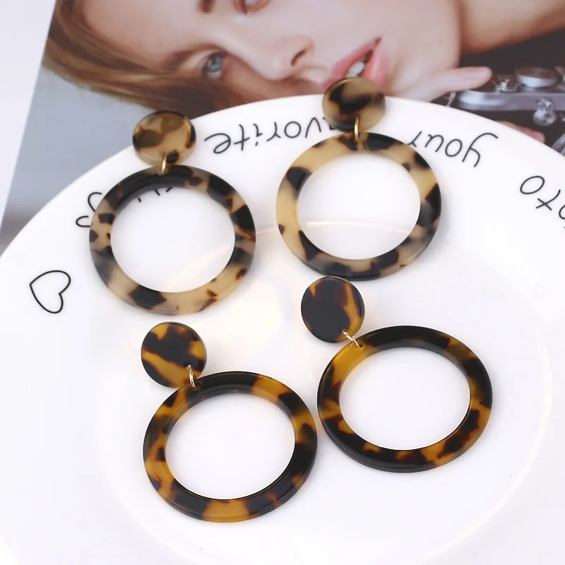 

Fashion Geometric Round Drop Earrings Women Tortoiseshell Acrylic Acetic Acid Brincos Boho Summer Bijoux Jewelry Party Gifts