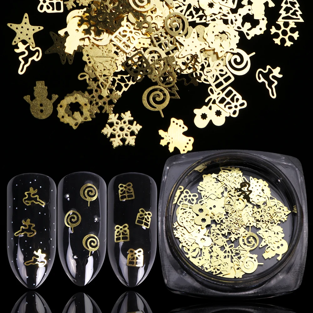 

1 Bottle 3D Gold Hollow Christmas Pillette Nail Art Decorations Snowflake Star Mixed Design Glitter Nail Charms Manicure LA886