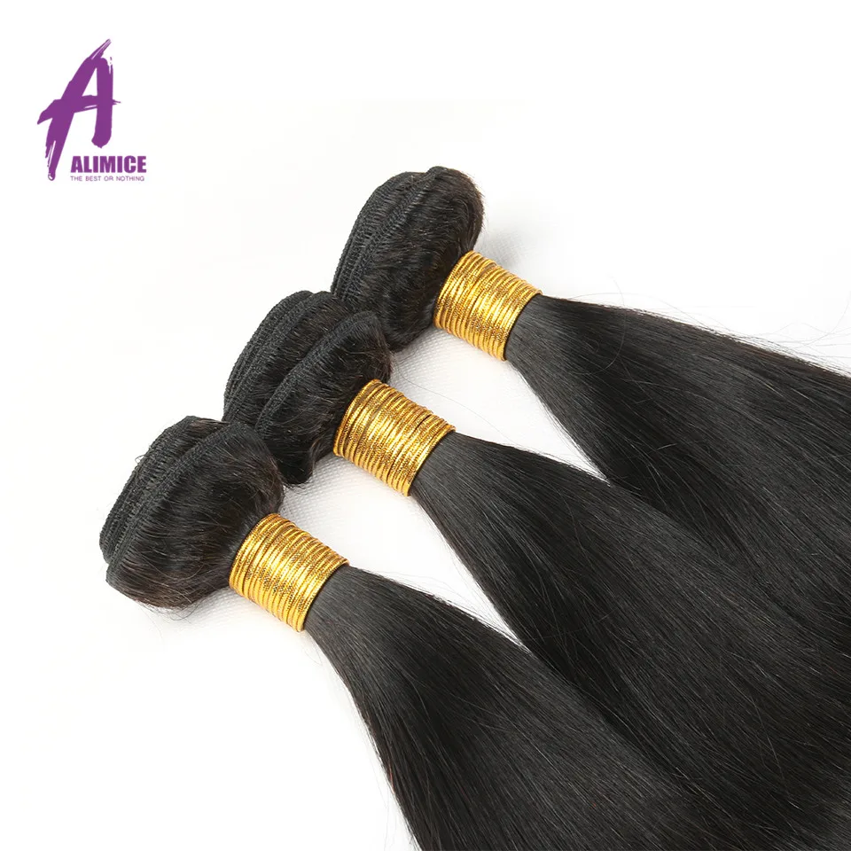 Alimice Brazilian Straight Hair Weave Bundles 100% Human Hair Bundles 8-30inch Natural Color 3Bundles Deal Remy Hair Extensions  (3)