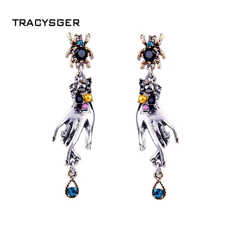 

AB-ed01417 /TRACYSGER/ personality spider small hand pendant earrings