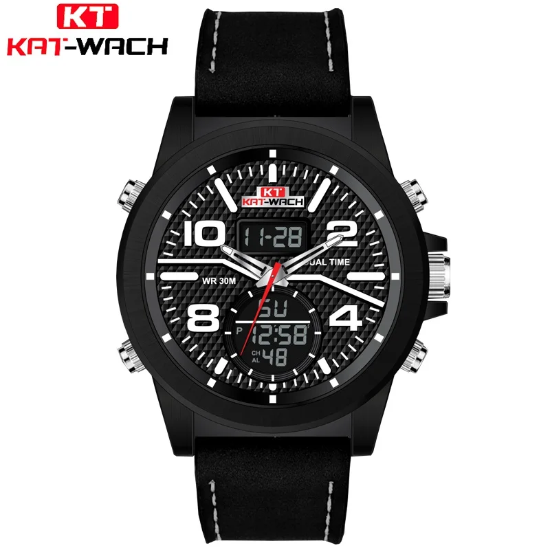

KAT-WACH Led Sport Watches for Men Fashion Casual Quartz Leather Auto Date Wristwatch Relogio Masculino Digital Montre Homme