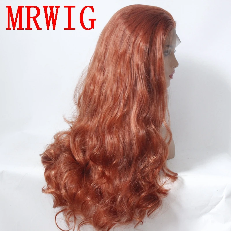 MRWIG long wavy 26in #130 hair color synthetic front lace wig free part heat resistant fiber cosplay wig