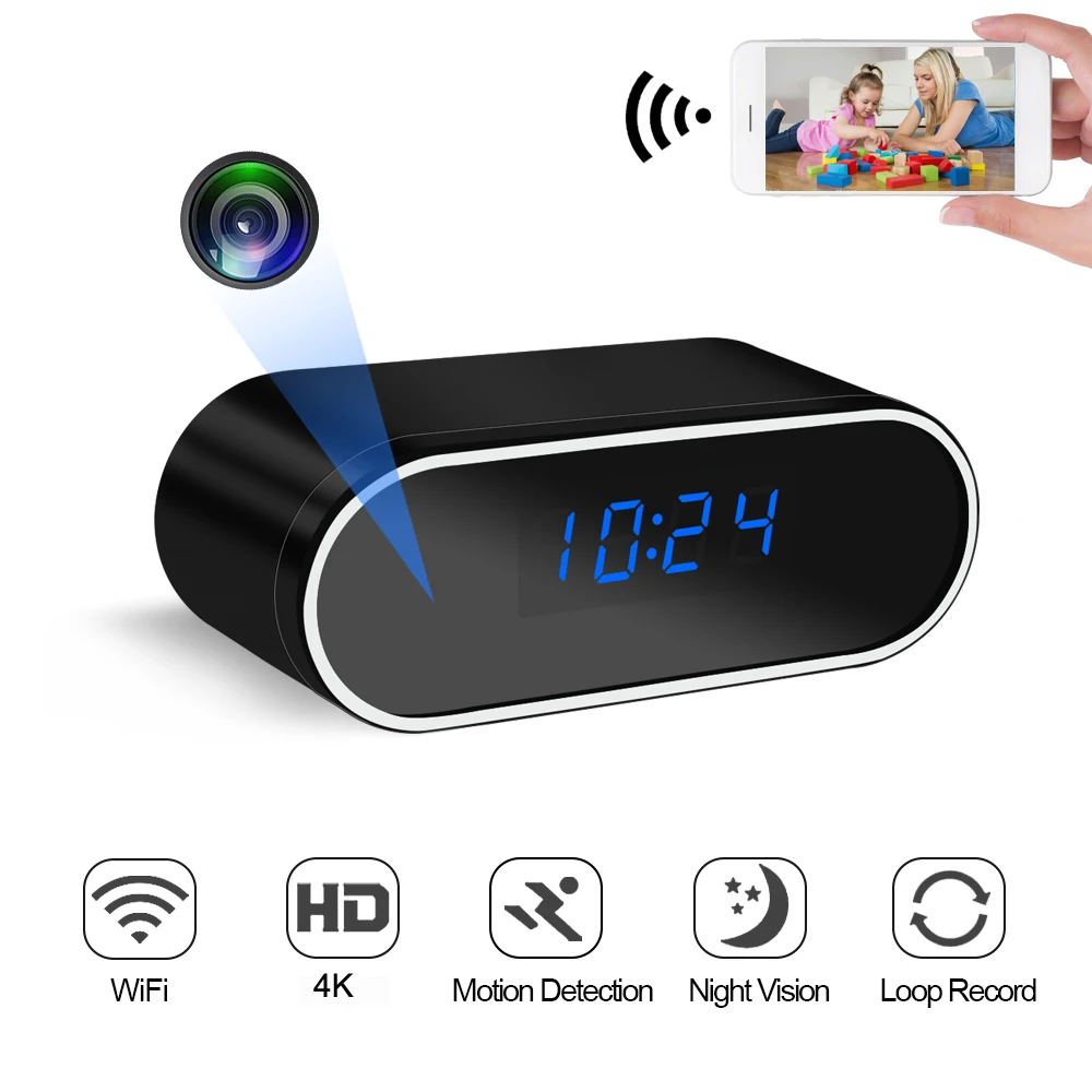 4K HD  WiFi  Camera  Clock Mini Camera  WiFi IP camera Security Night Vision Motion Detection wifi P2P Camera